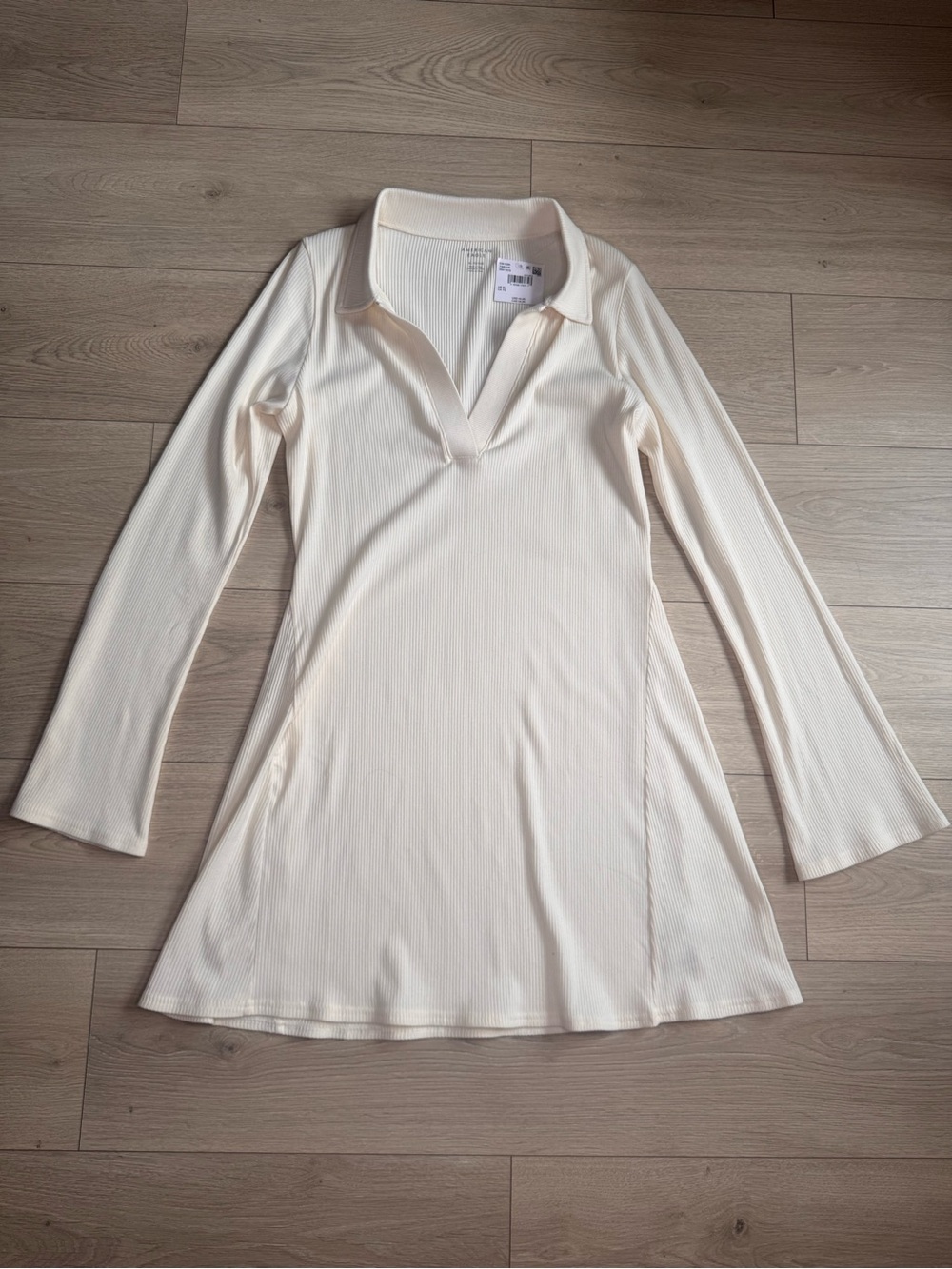 NWT American Eagle Outfitters Ribbed Collared Long Sleeve Top in Off-White XL - Picture 4 of 10